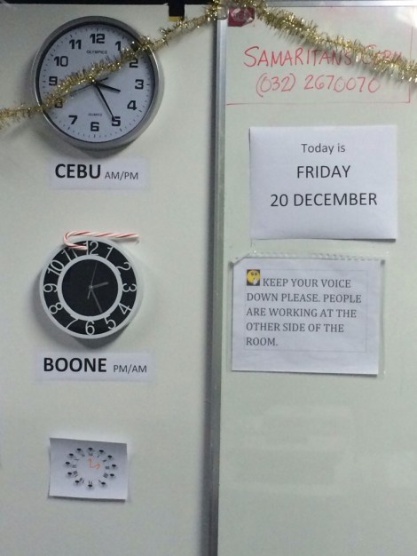 at the SP office...it's easy to lose track of the date & time, so this is key office decor