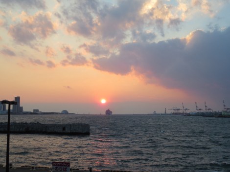watching the sunset over Osaka bay