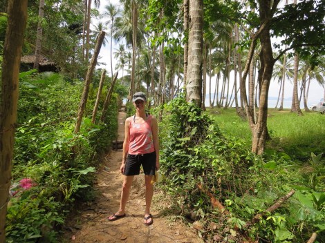 from the road, it's a short walk down a dirt path to reach the beach