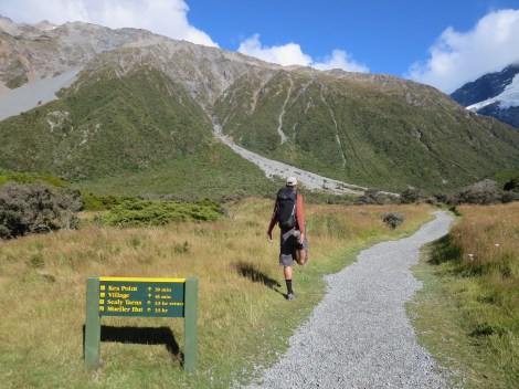 stretching the legs out before we start the mueller hut route