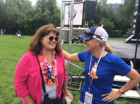 melinda gives my mom a spectator pep talk