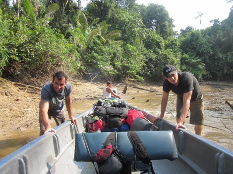 one of countless times pushing the canoe when it got stuck